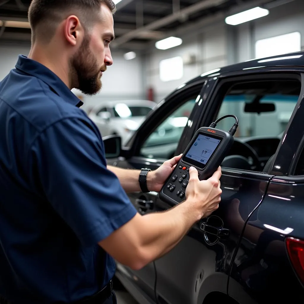 Mécanicien utilisant un outil de diagnostic Autel