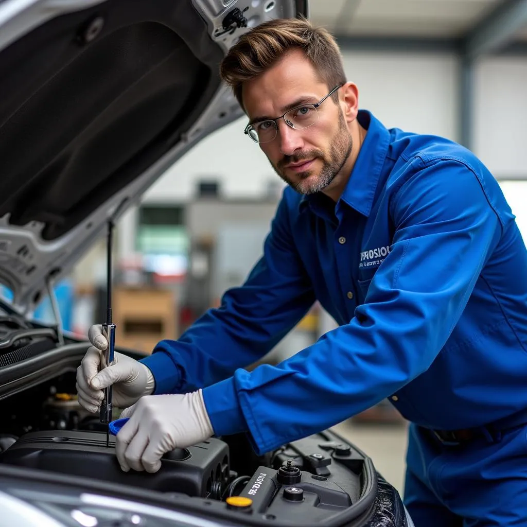 Mécanicien réparant le moteur d'une voiture