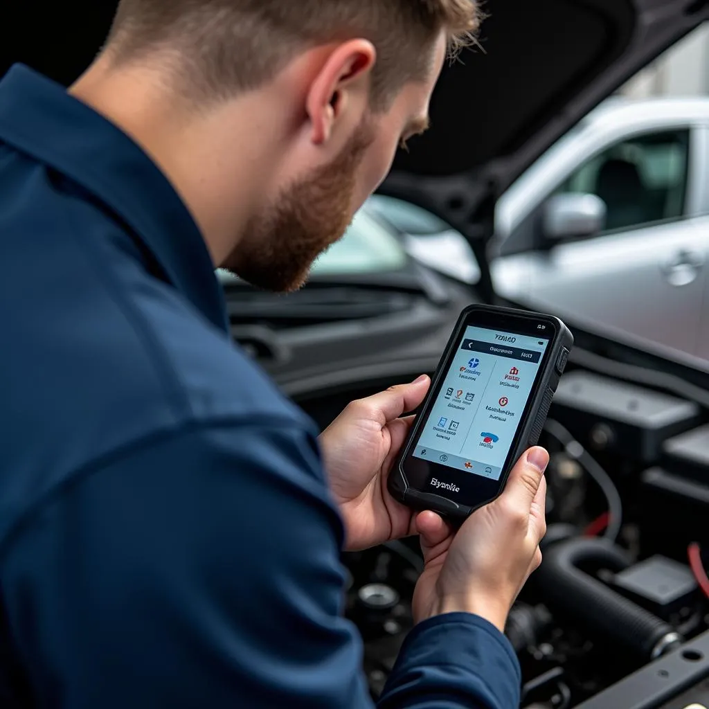 Mécanicien utilisant un outil de diagnostic OBD