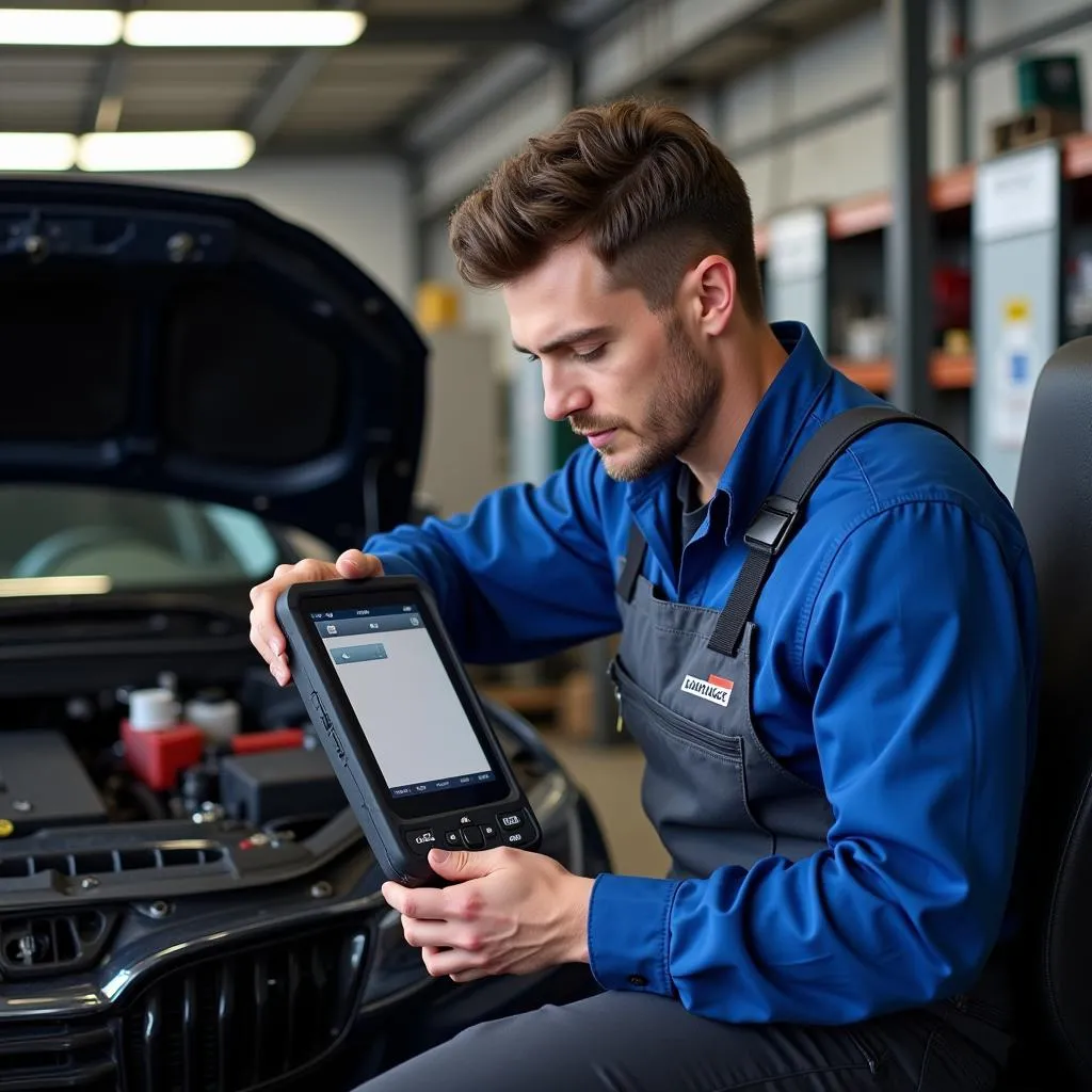 Mécanicien utilisant une valise de diagnostic Autel en atelier