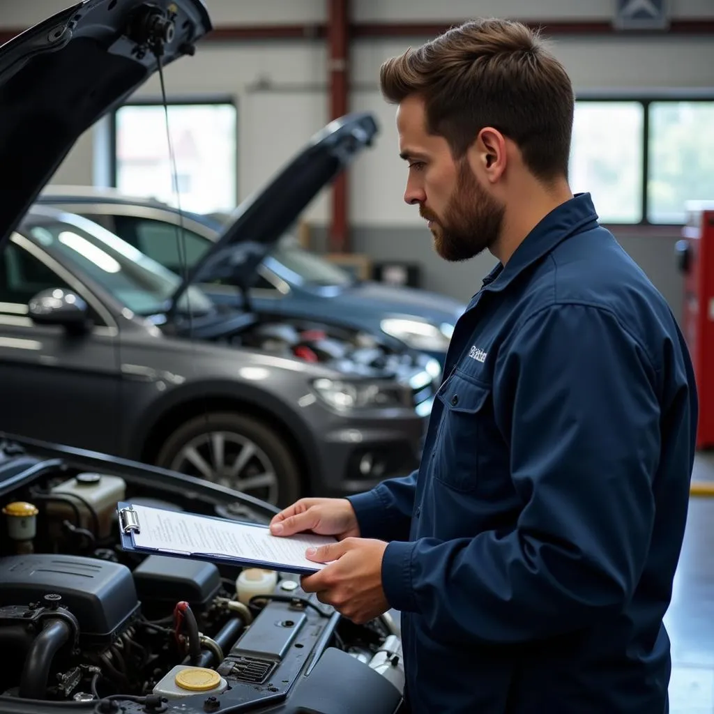 Mécanicien vérifiant une voiture dans un garage