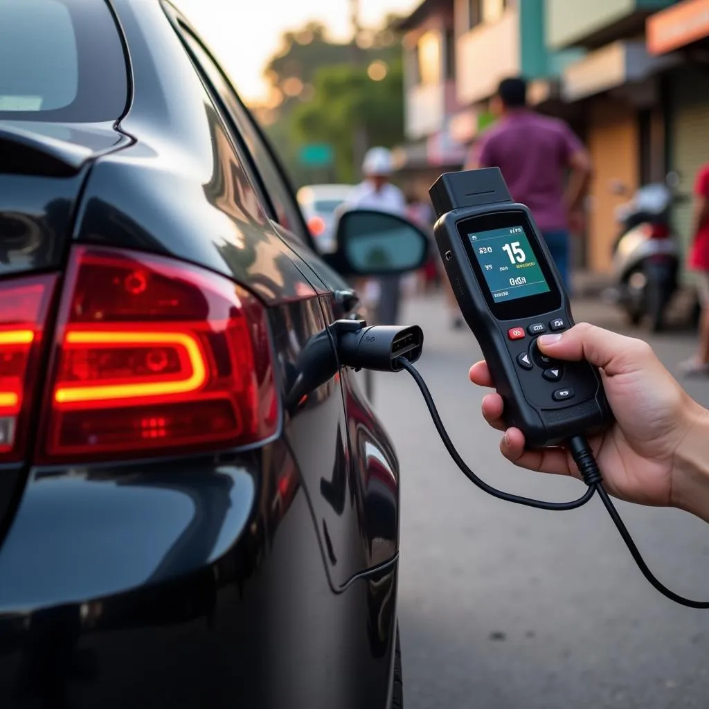 Outil de diagnostic OBD utilisé sur une voiture au Myanmar