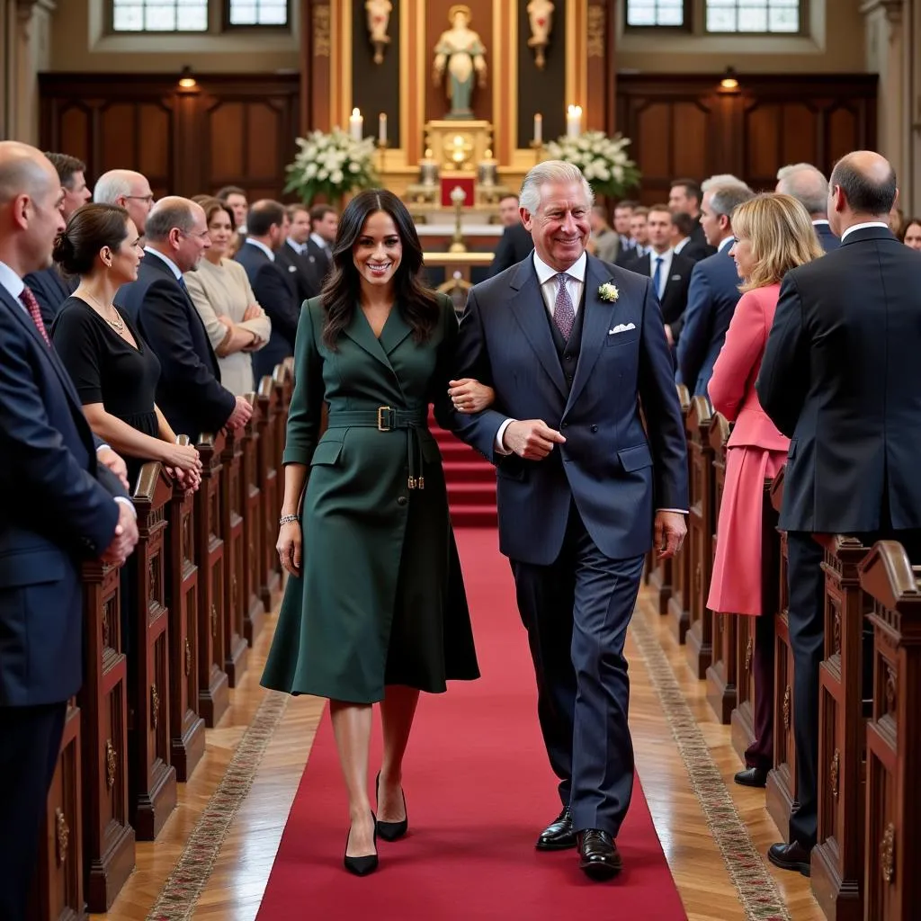 Prince Charles accompagnant Meghan Markle à l'autel