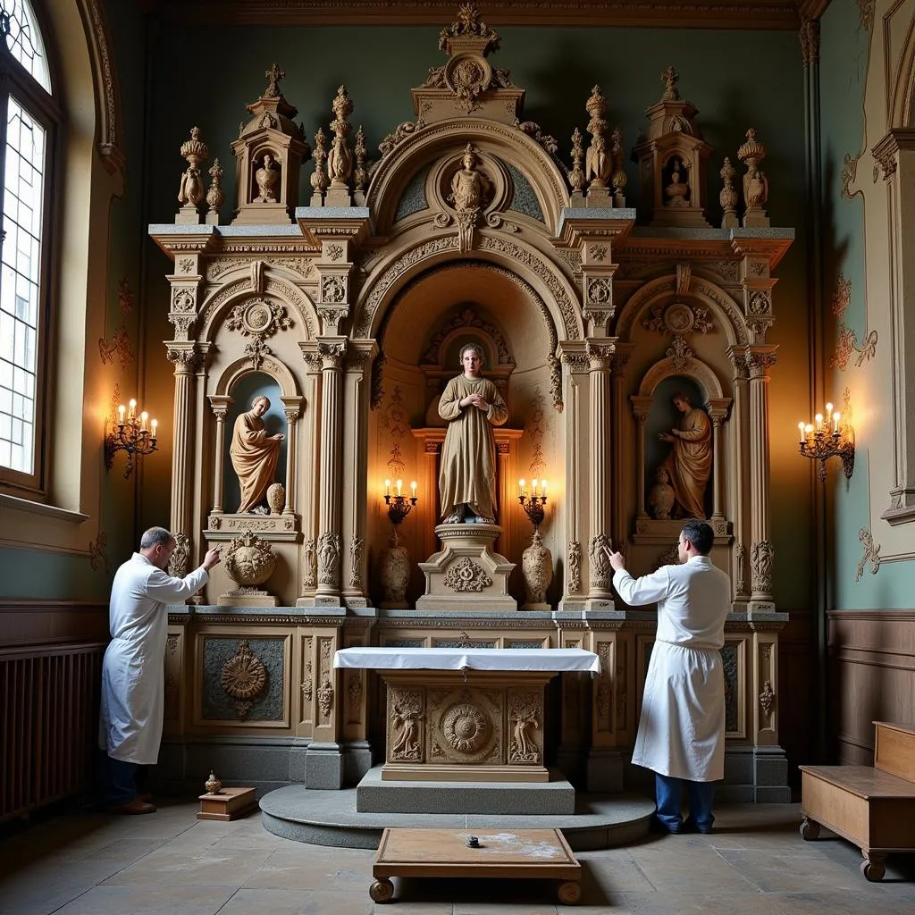 Restauration d'un autel dans une chapelle ancienne