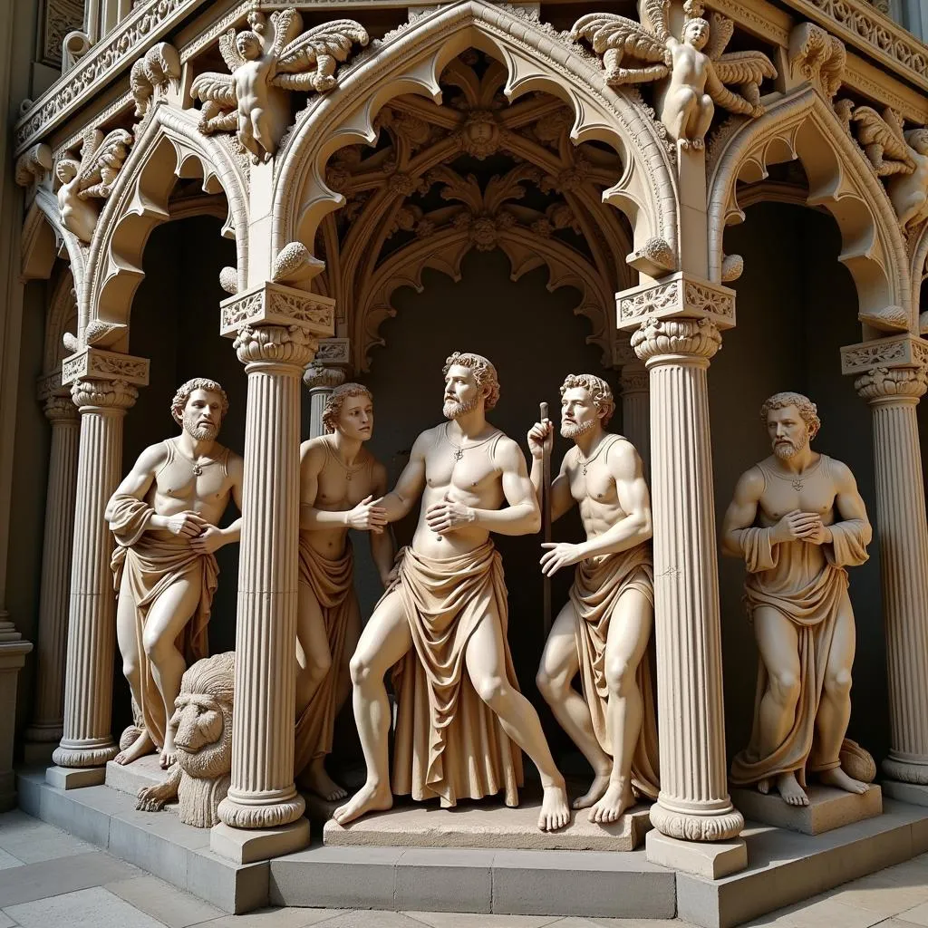 Détail des sculptures bibliques sur l'autel de la cathédrale de Clermont-Ferrand