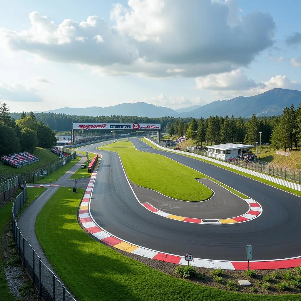 Circuit automobile moderne avec des zones de dégagement et des barrières de sécurité