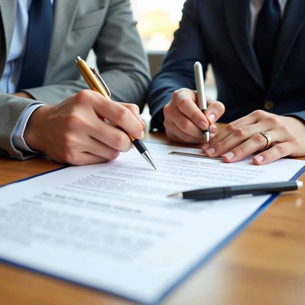 Signature du contrat de vente d'une voiture