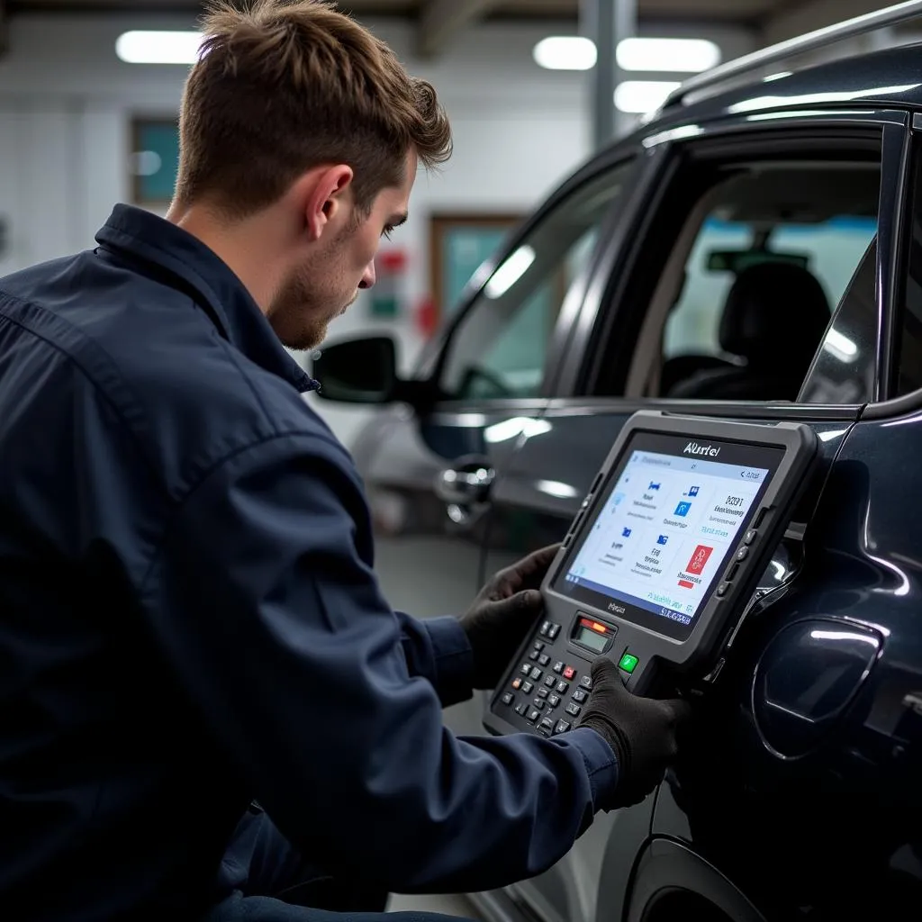 Technicien utilisant un outil de diagnostic Autel sur une Honda