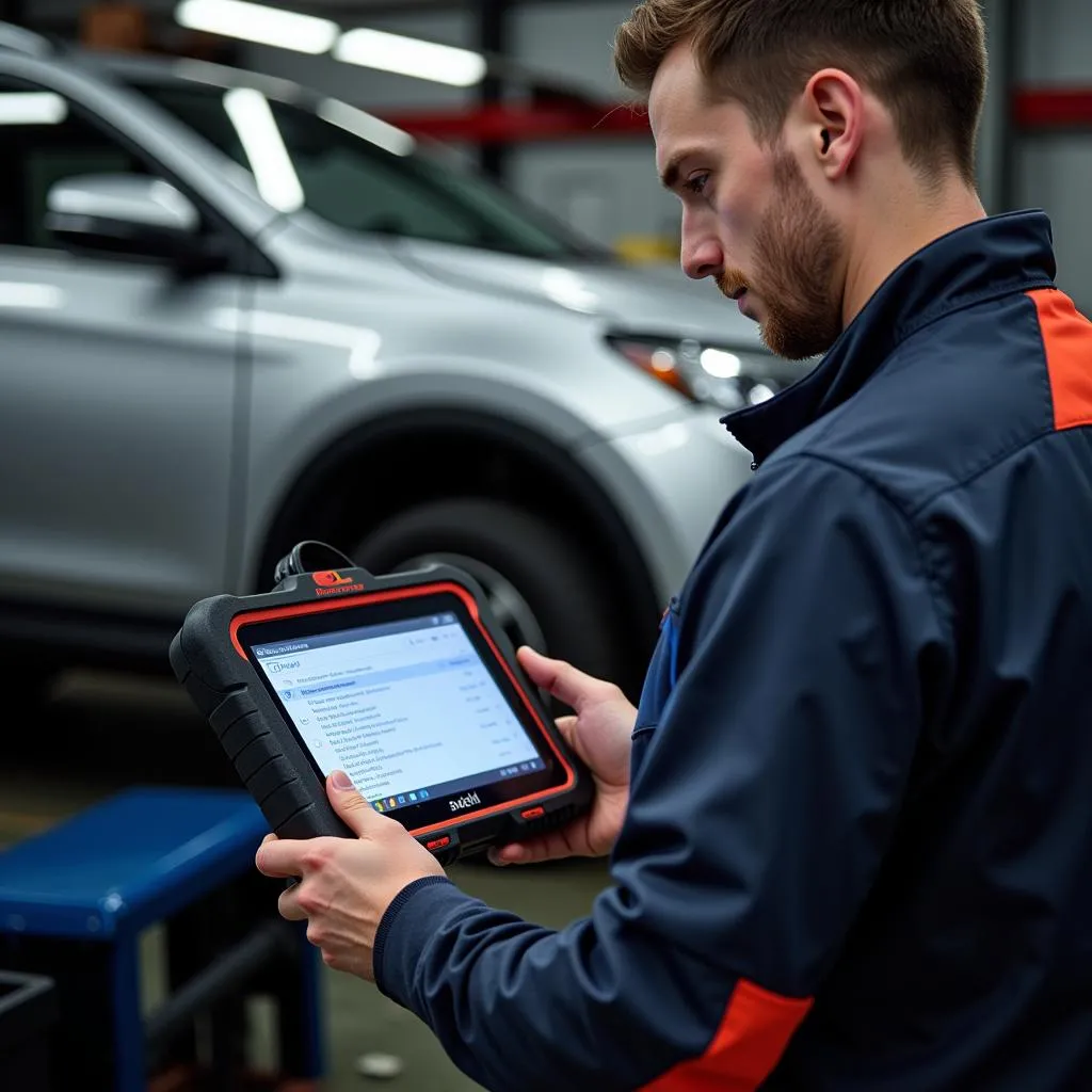 Technicien utilisant un outil de diagnostic Autel sur un tramway