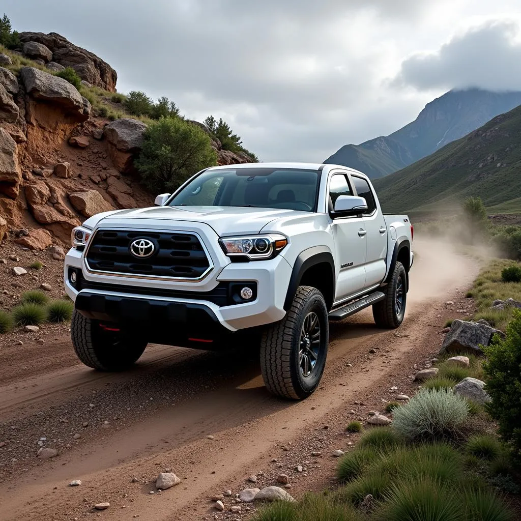 Toyota Tacoma traversant un chemin de montagne accidenté