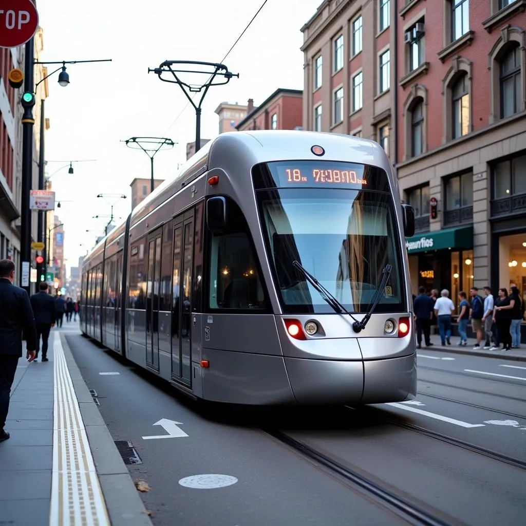 Tramway moderne dans un quartier urbain