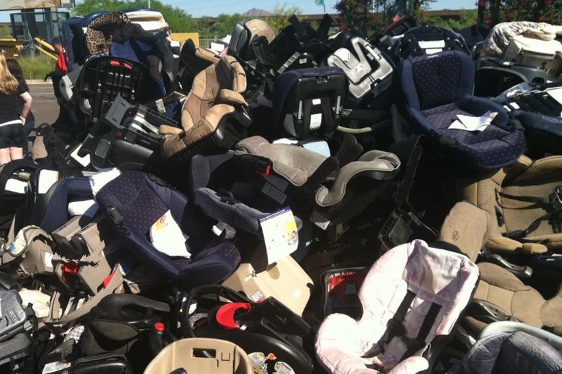 Mountains of car seats potentially heading to landfills are a significant environmental concern, highlighting the importance of recycling programs.