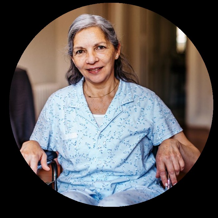 Mature woman seated in a wheelchair